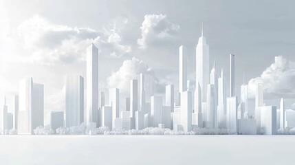 Poster - White Cityscape Skyline - Minimalist 3D Illustration, cityscape, minimal, white, modern