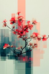 Futuristic Glitched Digital Floral Botanical Cyber Circuit Mainframe Background