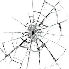Wall Mural - a shattered glass window, dramatic effect, hyper-realistic style, sharp reflections, isolated on whi