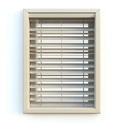 Canvas Print - A rectangular window with blinds, urban setting, photorealistic style, neutral shades, isolated on white background 