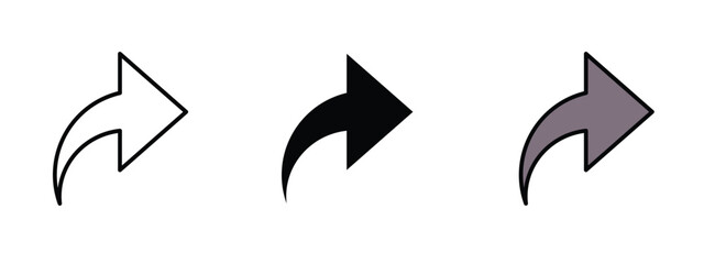 Fototapete - Three arrows pointing towards right side representing forward icon, redo icon, forward icons set, forward icons in outline, silhouette and editable colors
