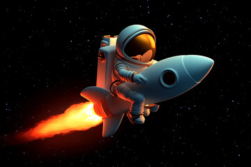 an astronaut riding a small rocket in space, showcasing adventure and exploration.