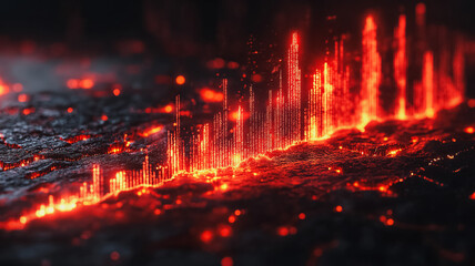 Poster - A close up of a lava field with red and orange lines. The image has a surreal and otherworldly feel to it, as if it were a painting or a digital creation. The red and orange lines seem to be glowing