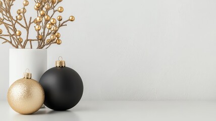 Black, white and gold Christmas decoration for interior design, stylish holiday home