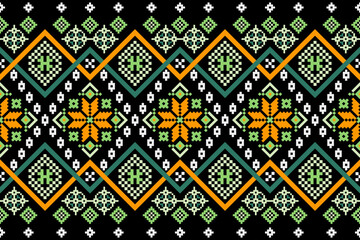 Wall Mural - Cross stitch pattern concept showcasing traditional ethnic geometric pattern, Design for textile, background,carpet,wallpaper,clothing,wrapping,Batik,fabric,Vector illustration