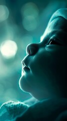 Poster - A close up of a baby looking at something in the distance. AI.