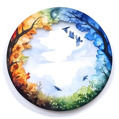 Poster - Watercolor Painting of Four Seasons in a Circle.