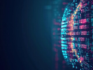 Poster - Binary digits forming the shape of a neural network, side view, representing artificial intelligence processes, futuristic tone, Complementary Color Scheme