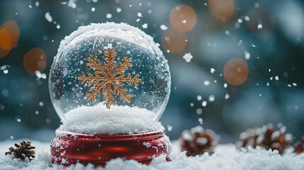 Beautiful New Year's crystal ball with snowflakes inside closeup