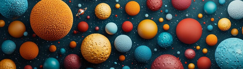 Wall Mural - a vibrant and colorful depiction of planets, showcasing various textures and vivid hues against a da