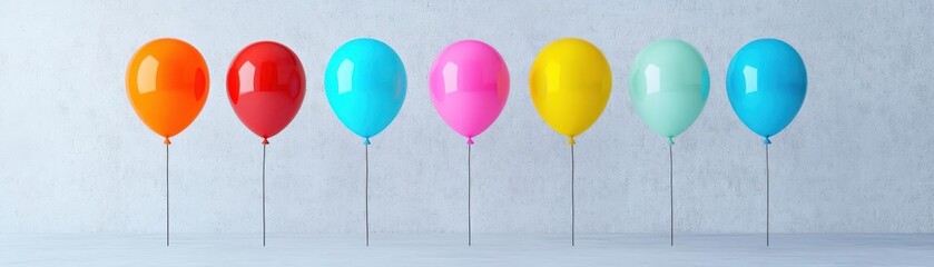 Aufkleber - Floating balloons reflecting light in a modern minimalist room, flat design, front view, wedding reception theme, 3D render, vivid
