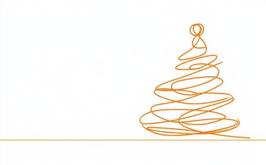 Illustration of a modern Christmas background featuring a one-line drawing of a tree