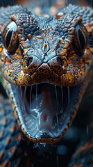 Poster - Close-Up of a Snake's Fangs in the Rain