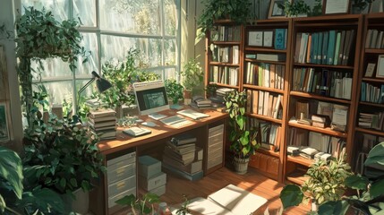 Poster - Creating a sustainable home office involves choosing eco-friendly materials, reducing paper use, and optimizing energy consumption.