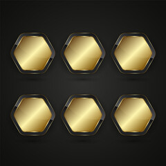 Wall Mural - Set of sic hexagons premium shape Black and gold button vector design with gold gradient color, a metallic options chart vector, illustration