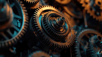 Poster - A dynamic image of interlocking gears, their movement symbolizing mechanical efficiency and engineering ingenuity.