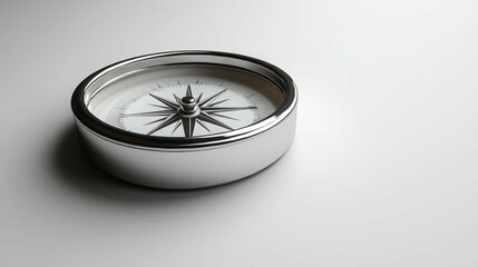 a silver compass with a black needle pointing north.