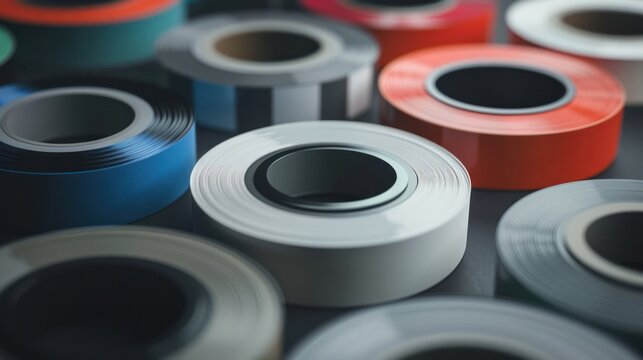 Various colored tapes with many different colors with a gray background
