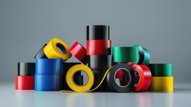 Various colored tapes with many different colors with a gray background