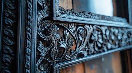 Intricate Carved Wooden Frame with Floral Detail