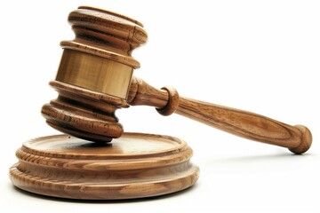 a wooden judge's gavel on a white background