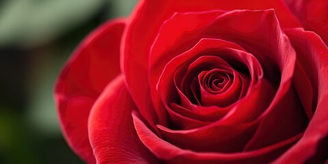 A close-up of the center of an open red rose, concept of love and passion for Valentine's Day.