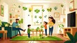 © KYR - A happy family decorating their home with shamrocks and festive St. Patrick Day banners.
