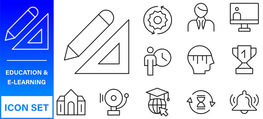 Poster - Education line icons collection. Big UI icon set in a flat design. Thin outline icons pack. Thin line icons set of academic subjects and education. Outline symbol collection.