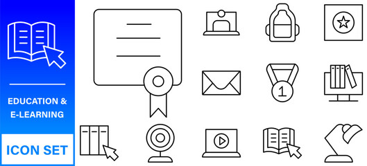 Poster - Education line icons collection. Big UI icon set in a flat design. Thin outline icons pack. Thin line icons set of academic subjects and education. Outline symbol collection.