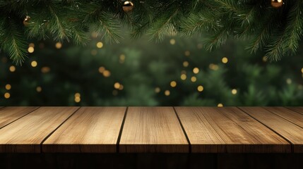 Wall Mural - Christmas holiday background with empty wooden table