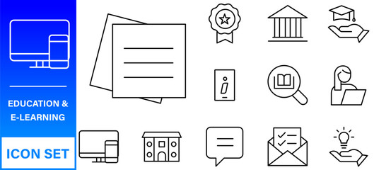 Poster - Education line icons collection. Big UI icon set in a flat design. Thin outline icons pack. Thin line icons set of academic subjects and education. Outline symbol collection.
