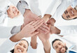 © CineLens2024/peopleimages.com - Below, hand stack and staff as doctors in hospital for teamwork, medical support and partnership circle. People, smile and diversity for team building, healthcare service and synergy of collaboration