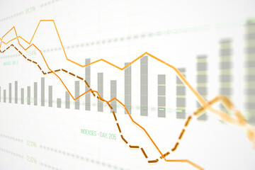 Poster - Financial graph with bar and line charts on a white background. 3D Rendering