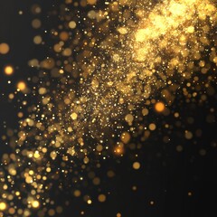 Gold dust light bokeh. Christmas glowing bokeh and glitter overlay texture for your design on a transparent background. Golden particles abstract vector background.