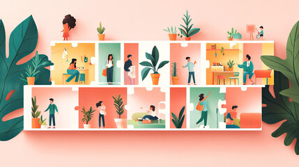 Naklejka na meble Puzzle game with family members' living conditions