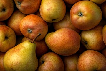 Fresh Pears in a Cluster on Dark Background