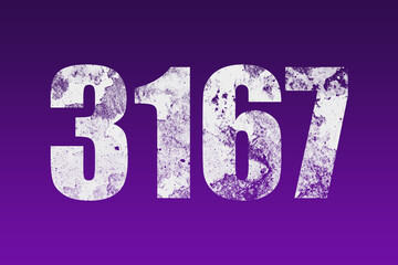 flat white grunge number of 3167 on purple background.