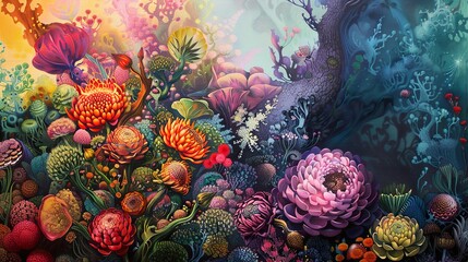 Canvas Print - Surreal Floral Garden: A Whimsical Abstract Painting