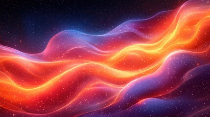 Poster - Vibrant waves of colorful light flow through a dark cosmic backdrop, creating a mesmerizing visual display of energy and motion