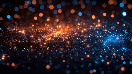 Poster - a dazzling array of orange and blue shimmering particles forming a vibrant cosmic backdrop in a dark