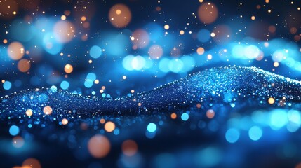 Poster - captivating blue and gold abstract glitter background with shimmering particles reflecting light in 