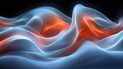 Poster - Abstract representation of flowing waves with red accents in a dark background showcasing light interplay and movement dynamics