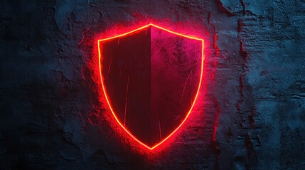 Poster - Neon red shield against a gritty, textured background, highlighting concepts of protection and strength.
