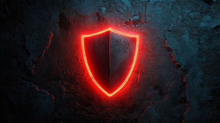 Poster - Neon red shield against a gritty, textured background, highlighting concepts of protection and strength.