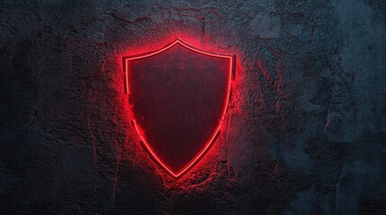 Poster - Neon red shield against a gritty, textured background, highlighting concepts of protection and strength.
