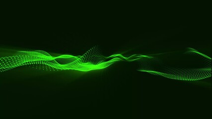 Poster - Abstract wave green particles and lines over a dark background, Digital technology and innovation concepts