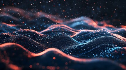 Poster - Digital Particles Wave, Digital Cyberspace Background. 