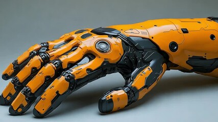 Poster - This advanced robotic hand displays its mechanical design with vivid orange and black patterns. Prosthesis