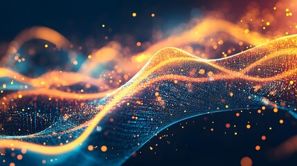 Poster - Digital Particles Wave, Digital Cyberspace Background. 