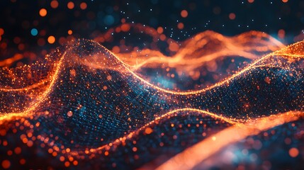 Poster - Digital Particles Wave, Digital Cyberspace Background. 